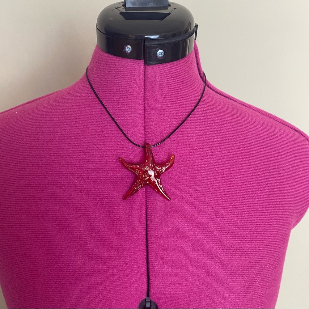 Starfish Blown Red/Gold Fleck Glass Pendant